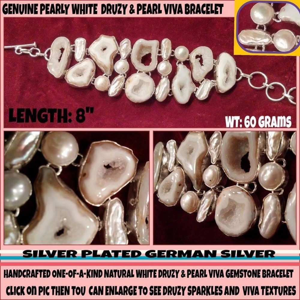 NWT! 8” DRUZY & PEARL GERMAN SILVER VIVA BRACELET